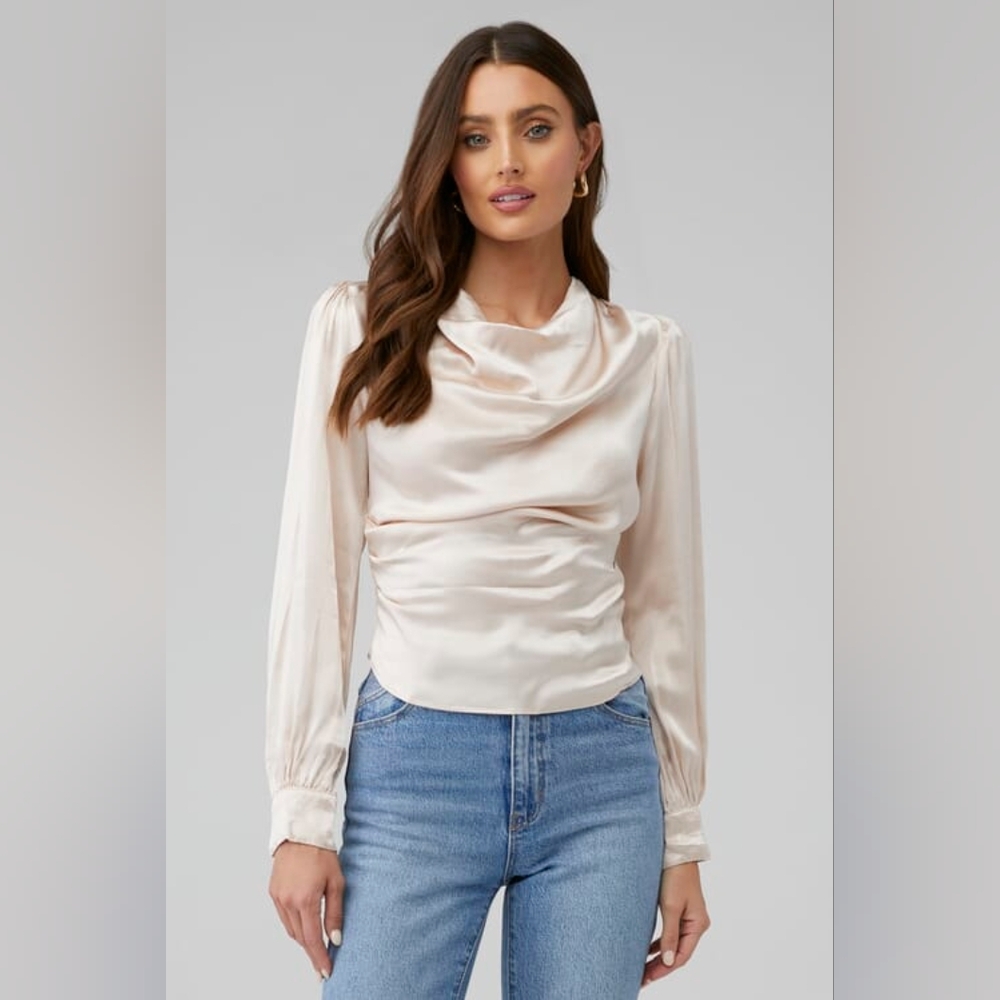 NEW ASTR Size M Champagne Lilith Satin Special Occasion Top